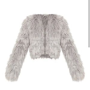 Grey Faux Fur Cropped Jacket